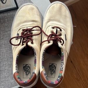 Vans Cream and Brown Slip-On Loafers Canvas